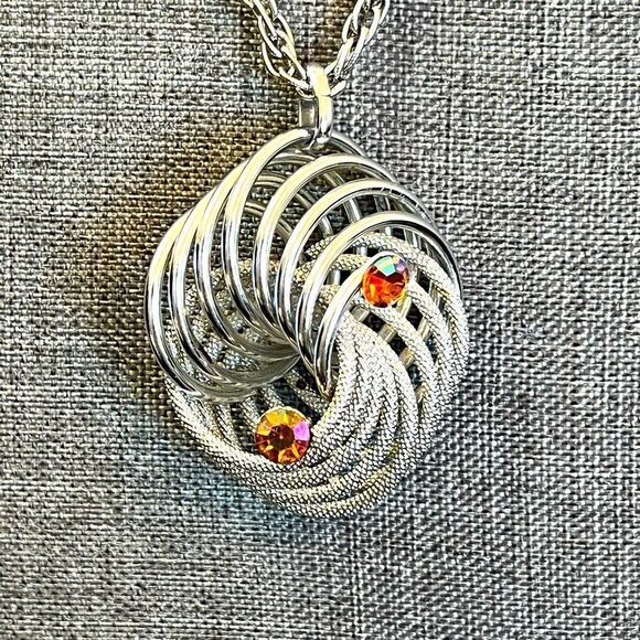 Elegant Long Monet Necklace with Statement Silver Tone Pendant - Picture 3 of 5